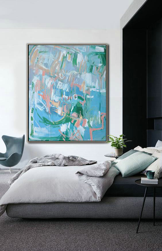 Hand Painted Extra Large Abstract Painting,Oversized Abstract Landscape Painting,Acrylic Painting Wall Art,Blue,Pink,Green.etc